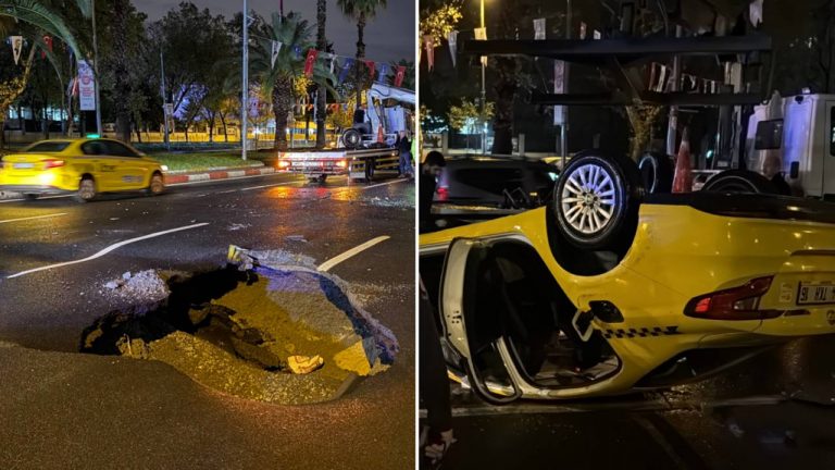 Vatan Caddesi’nde yol çöktü… Taksi takla attı: Yaralı var! – Son Dakika Türkiye Haberleri